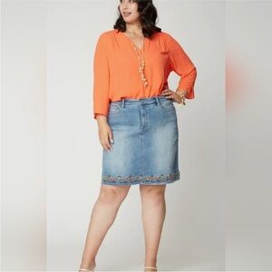 NYDJ Blue Denim Mini Skirt with Embroidered Hem